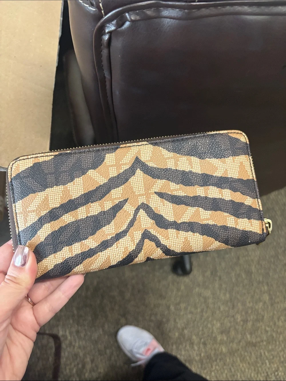 Michael Kors Brown and Black Zebra-Print Zip Wallet